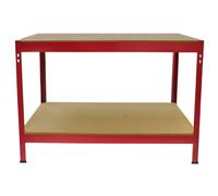Work Bench Garage Table / Metal Storage Shelving DIY Tools Heavy Duty Workbenches Workshop Shed / 2 Shelves 90cm x 120cm x 60cm Red