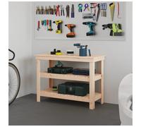 Work Bench Solid Pine Wood Brown 110.5x50x80cm Sturdy Top 2 Shelves Workshop