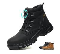 Work Boots Mens Womens Waterproof Steel Toe Cap Boot Lightweight Safety Boots Non Slip Work Shoes Industrial Safety Shoes with Swivel Buckle Shoelaces, Black, 11.5 UK