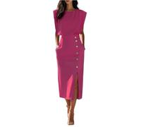 Work Business Office Party Bodycon Pencil Sheath Dress, Women's Wedding Guest Sheath Dresses, Cap Sleeve Slit Dress (Rose Red,XL)