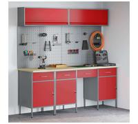 Work Cabinet 100x55x200cm Red Powder-Coated Steel & Engineered Wood 2-Drawer Set