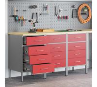 vidaXL Work Cabinet with Drawer 3 pcs Red and Grey 75 x 45 x 85 cm
