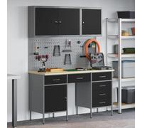 Work Cabinet 150x55x200cm Black Engineered Wood & Steel 6 Drawer Lockable Heavy