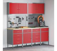 Work Cabinet 200x55x200cm Red Engineered Wood & Steel 10 Drawers Industrial Pro