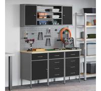 Work Cabinet Black 100x55x85cm Engineered Wood & Steel 2 Drawer Industrial Lock