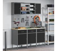Work Cabinet Black 150 x 55 x 200 cm Engineered Wood & Steel 3 Drawers 2 Shelves