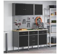 Work Cabinet Black 150x55x200cm Eng wood & Steel 6 Drawers 5 locks 515kg Indoor