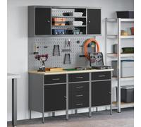 Work Cabinet Black 150x55x200cm Engineered Wood & Steel 6 Drawers 4 Locks Tool.