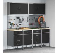 Work Cabinet Black 200x55x200cm Engineered Wood & Steel 10 Drawers Industrial XL