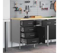 Work Cabinet Black Grey 100x55x85cm Engineered Wood & Steel 2 Drawers Lockable