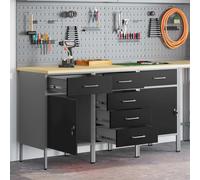 Work Cabinet Black Grey 100x55x85cm Engineered Wood & Steel 2 Drawers Locks Sec