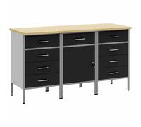 Work Cabinet Black/Grey 150x55x85cm Engineered Wood & Steel, Drawer, Lock -3pcs
