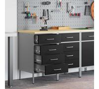 Work Cabinet Black/Grey Engineered Wood & Steel 100x55x85cm 8-Drawer 2pc4Wheels