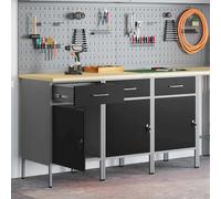 vidaXL Work Cabinet with Drawer 3 pcs Black and Grey 150 x 55 x 85 cm