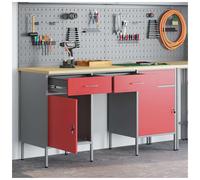 Work Cabinet Industrial Red 150x55x85cm Engineered Wood & Steel 3 Drawers 2Locks