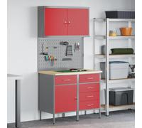 Work Cabinet Red 100x55x200cm Engineered Wood & Steel 5 Drawers Heavy Industrial