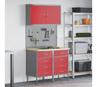 Work Cabinet Red 100x55x200cm Engineered Wood & Steel 8 Drawers HeavyDuty 2Locks