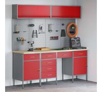 Work Cabinet Red 100x55x200cm Powder-coated Steel & Wood, 2 Drawers 4 Shelves 4L [EEK: Yes]