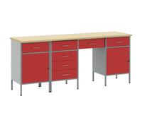 Work Cabinet Red 100x55x85cm Engineered Wood & Steel 2 Drawers Lockable Pro