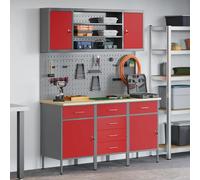 Work Cabinet Red 150x55x200cm Engineered Wood & Steel 6 Drawer Industrial Heavy