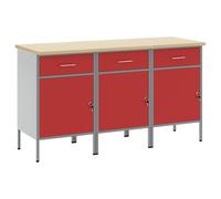 Work Cabinet Red/Grey 150x55x85cm Engineered Wood & Steel 3-Drawer Industrial XL
