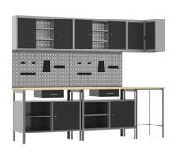 Work Cabinet Set 10 Drawers 255x55x220cm Powder-Coated Steel Black/Grey Max800kg