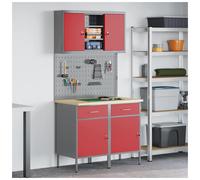 Work Cabinet Set 100x55x200cm Red Powder-Coated Steel & Engineered Wood 6pc 2dr