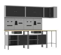 Work Cabinet Set Black 255x55x220cm Powder-Coated Steel & Wood 10 Drawers 8Locks
