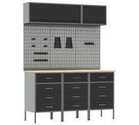 Work Cabinet Set Manual Powder-Coated Steel and Engineered Wood Storage vidaXL
