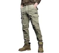 Work Cargo Trousers for Men Utility Vintage Combat Cargo Trousers Solid Military Tactical Trouser with Multi Pockets Casual Comfort Pants Loose Fit Outdoor Hiking Trouser Workwear Men Khaki