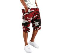 Work Cargo Trousers Men Cargo Shorts Men Men's Summer Casual Twill Multi-Pockets Camo Combat Cargo Shorts Durable Elastic Waisted Utility Work Short Pants for Camping,Jogging,Walking（Red,XXL）