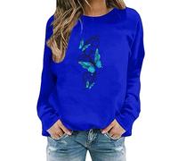 Work Clothes for Women Grey Jumper 50Th Birthday Gifts for Women Holiday Essentials for Women Women's Butterfly Print Casual Fashion Sweatshirt Top (Blue-1, M) Outlet Clearance Uk