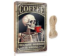Work Desk Decor Wooden Plaque/Lacquered Finish & Friday Bathroom Wall Art - Open Closed | Vintage Laundry Room Decor, Coffee Skull Because Murder Is Wrong