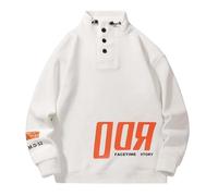 Work Fleece Mens, Two Open Shaker Fleece Sweater Turtleneck Autumn And Winter Solid Color Pullover Letter Sweater (White, M)