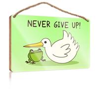 Work From Home Door Sign A Stork Carrying A Frog With The Text Never Give Up! Wooded Sign Man Cave Furniture Fall Office Decor