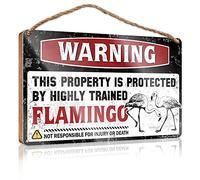 Work from Home Door Sign Warning This Property is Protected by A Highly Trained Flamingo Wooden Sign Man Cave Furniture Friends Signs for Home Decor (Size : 15X28CM)