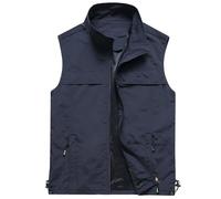 Work Gilet For Men Lightweight Blue Waistcoats For Men Loose Large Size Shoulder Vest Breathable Quick Dry Photographer Vest Outdoor Hiking Travelling Recreation Vests With Zipped Pocket In Summer