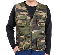 Work Gilet for Men Utility Camouflage Tactical Vest Outdoor Safari Hunting Hiking Vest Fly Fishing Vests Sleeveless Multi Pocket Jacket Zip Up Shooting Waistcoat Fishing Clothing for Men