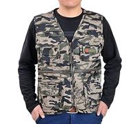 Work Gilet for Men Utility Camouflage Tactical Vest Outdoor Safari Hunting Hiking Vest Fly Fishing Vests Sleeveless Multi Pocket Jacket Zip Up Shooting Waistcoat Fishing Clothing for Men