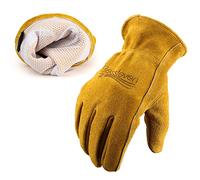 Work Gloves Leather with Mesh Lining: Flex Grip Cozy Breathable Heavy Duty Lawn Yard Weeding Digging Plants Rakes Pruning Ranch Farm Cowhide Garden Gloves Gift for Women Medium