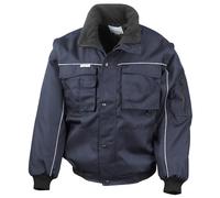 (S, Navy) WORK-GUARD by Result Mens Heavy Duty Zip-off Sleeves Pilot Jacket