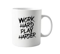 Work Hard Play Harder 11oz Coffee Mug - Funny Motivational Cup for Office, Home, and Work - Ceramic Mug with Bold Design - Great for Morning Coffee or Tea