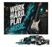 Work Hard Play Music Poster Classic Wooden Puzzle for Adults, 300 Pieces | Visual matching and sorting: a clear section-by-section approach during indoor leisure.