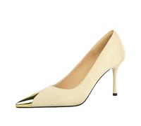 Work Heels for Women, 3.34-inch Closed Pointed Toe Stiletto Heels, Comfortable Slip On Office Business Pumps Shoes Champagne