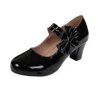 Work Heels for Women Office Costume Traditional Shoes with Heel Chunky Dancing Shoes Bridal Block Heel Ballerinas Elegant Heels Buckle Black