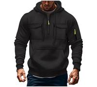 Work Hoodies for Men,1/4 Zip Fleece Lined Tactical Jumpers Mens Cargo Military Hooded Sweatshirt Pullover Sweater Tops Winter Gym Sports Outfits Hoody Essentials Hoodies with Pockets Black