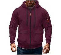 Work Hoodies for Men Zip Up,Fleece Lined Jumpers Mens Cargo Military Hooded Sweatshirt Tactical Pullover Sweater Tops Winter Gym Sports Outfits Hoody Essentials Hoodies with Pockets Wine