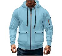 Work Hoodies for Men Zip Up,Fleece Lined Jumpers Mens Cargo Military Hooded Sweatshirt Tactical Pullover Sweater Tops Winter Gym Sports Outfits Hoody Essentials Hoodies with Pockets Sky Blue