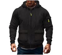 Work Hoodies for Men Zip Up,Fleece Lined Jumpers Mens Cargo Military Hooded Sweatshirt Tactical Pullover Sweater Tops Winter Gym Sports Outfits Hoody Essentials Hoodies with Pockets Black