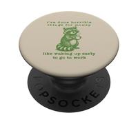 Work Humor Waking Up Early Funny Raccoon Gag Joke Retro 90s PopSockets Adhesive PopGrip